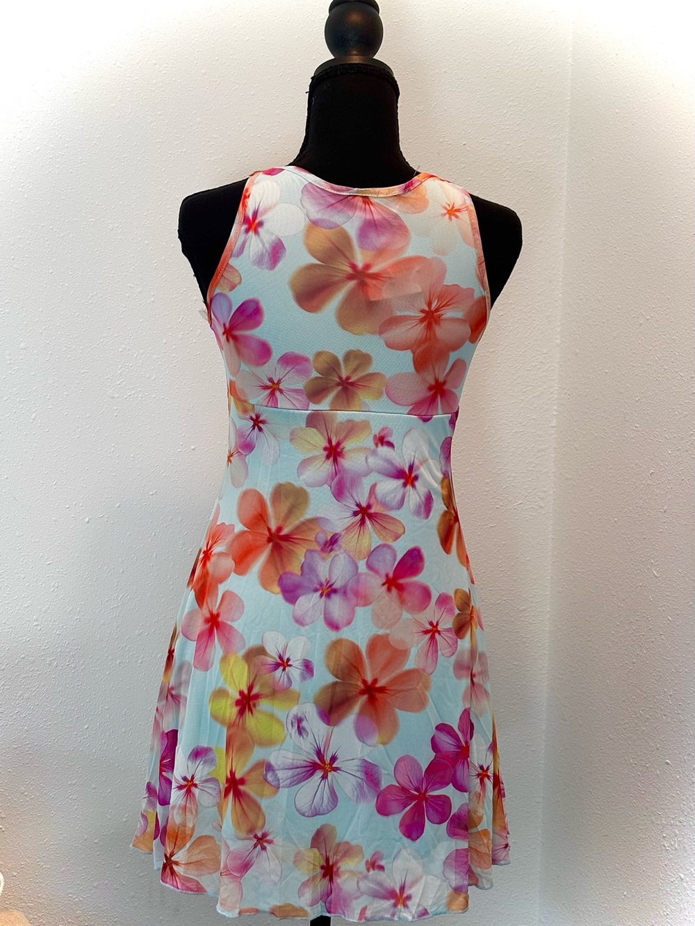 See You Monday Floral Tie-Front Mesh Mini Dress in light blue, Pink, Orange - Picture 3 of 5